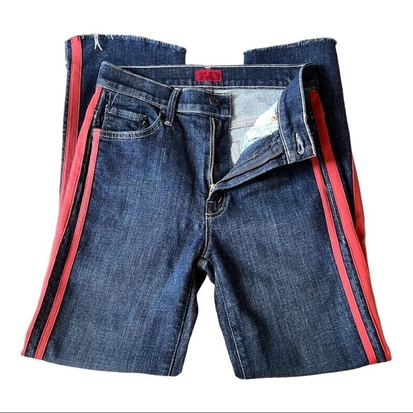 Mother Denim Insider Crop Step Fray Speed Racer Stripes Red 25 Jeans - Picture 9 of 14